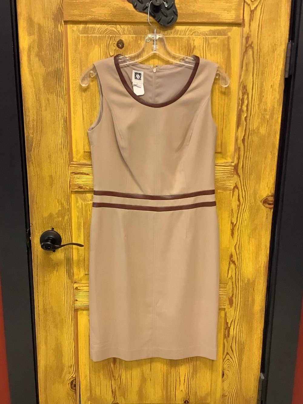 Anne Klein Taupe Sheath Dress with Brown Trim